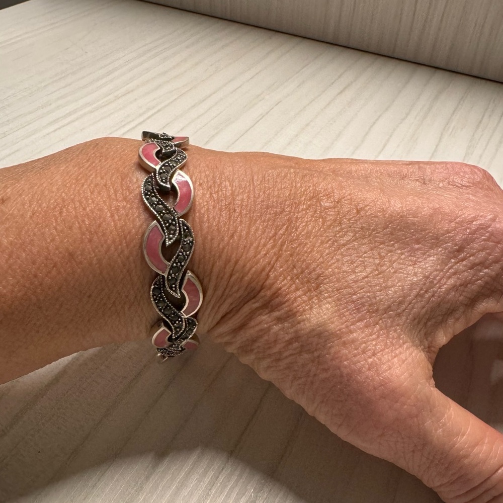 Gorgeous 1950s vintage Pink Enamel and Marcasite bracelet